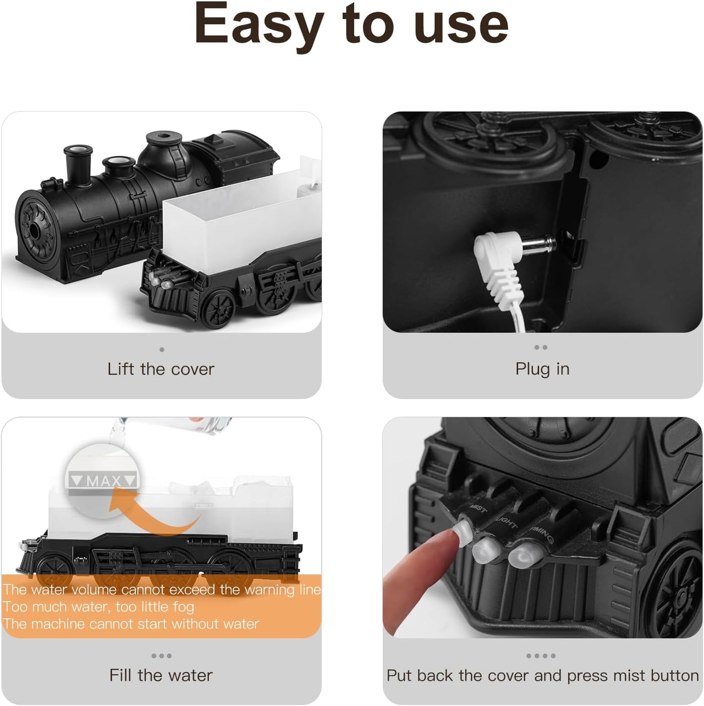 Humidificador Tren de Vapor con Luz LED